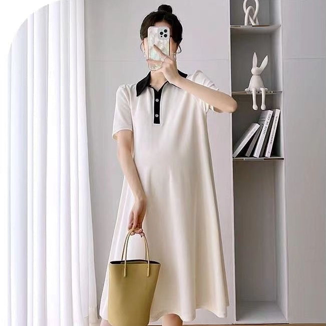 Experience Comfort and Style with Our Summer Loose Polo Lapel Maternity Dress